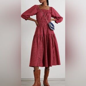 The Great Reunion Printed Cotton Midi Red Floral Women's Dress Size 1 US Small